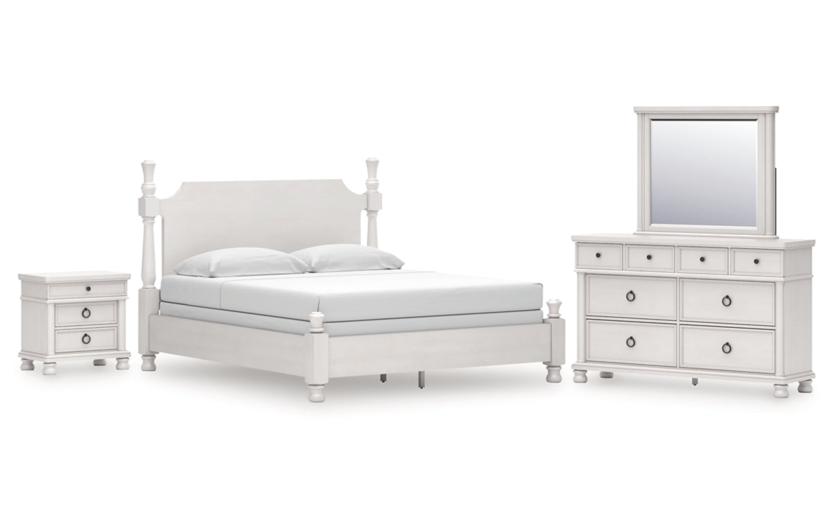 Rowlenstown California King Poster Bed, Dresser, Mirror and Nightstand