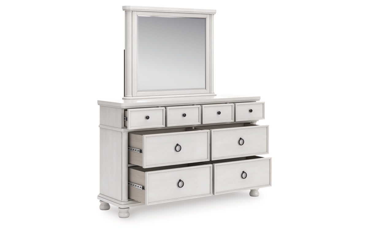 Rowlenstown California King Poster Bed, Dresser and Mirror