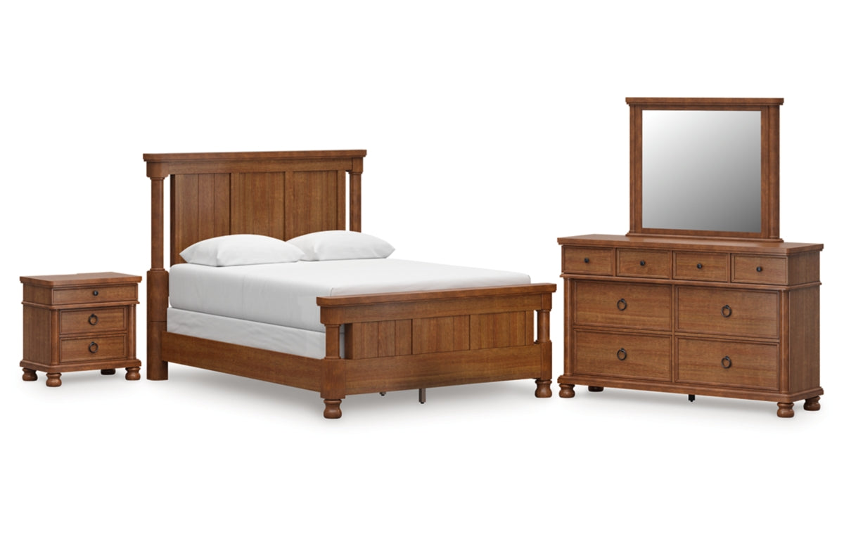 Rowlenstown Queen Poster Bed with Mirrored Dresser and Nightstand