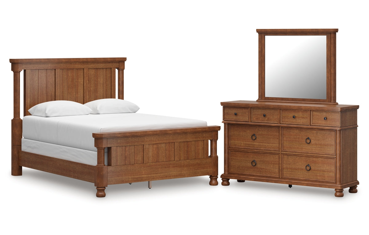 Rowlenstown Queen Poster Bed with Mirrored Dresser
