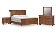 Rowlenstown California King Poster Bed with Mirrored Dresser and Nightstand