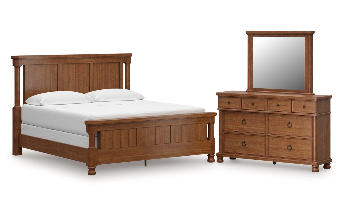 Rowlenstown California King Poster Bed with Mirrored Dresser