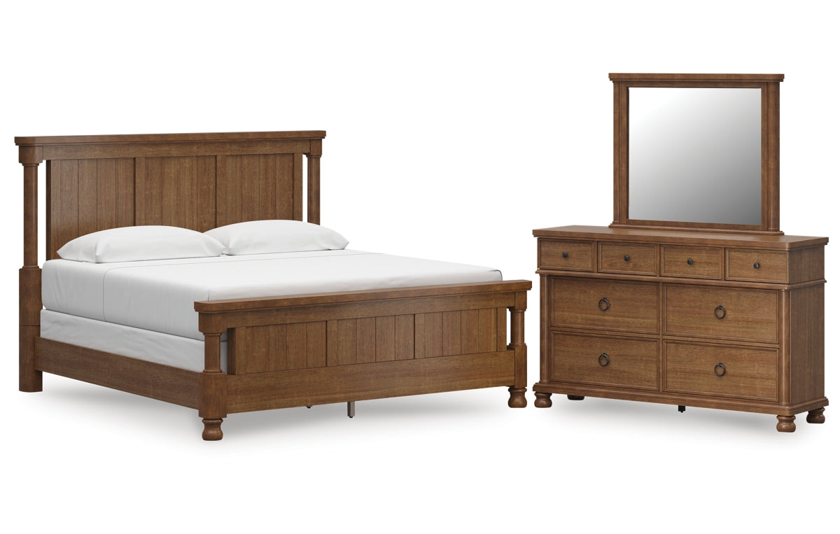 Rowlenstown King Poster Bed with Mirrored Dresser