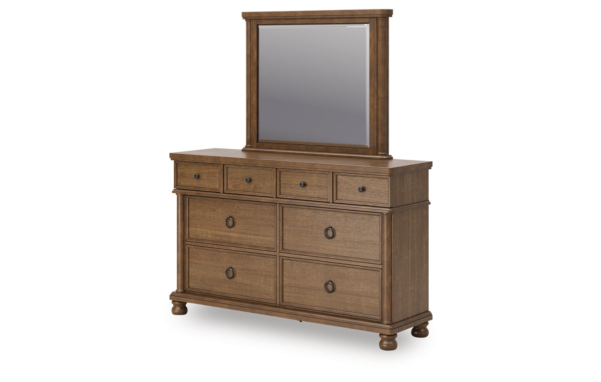 Rowlenstown King Poster Bed with Mirrored Dresser and Nightstand