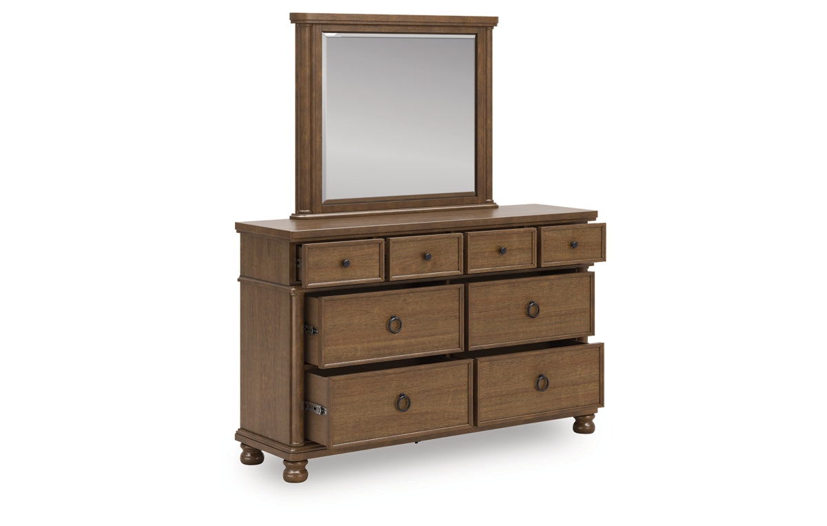 Rowlenstown King Poster Bed with Mirrored Dresser and Nightstand