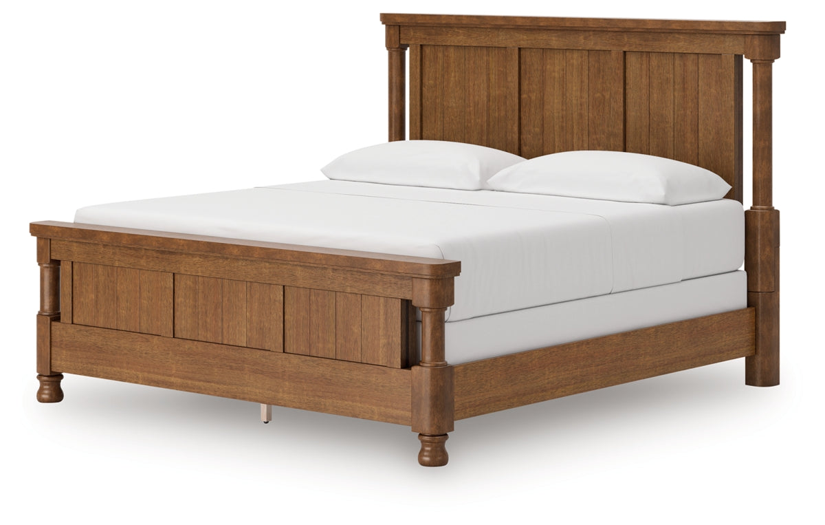 Rowlenstown California King Poster Bed with Mirrored Dresser and Nightstand