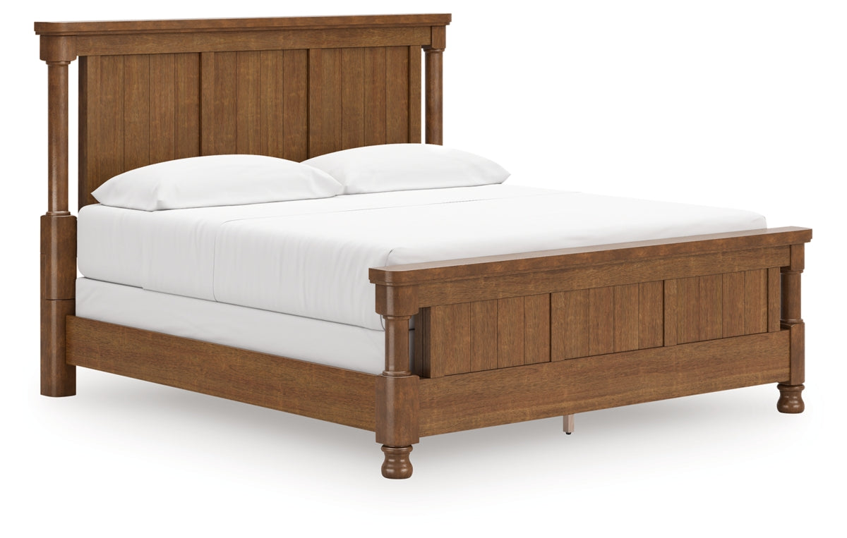 Rowlenstown California King Poster Bed with Mirrored Dresser and Nightstand