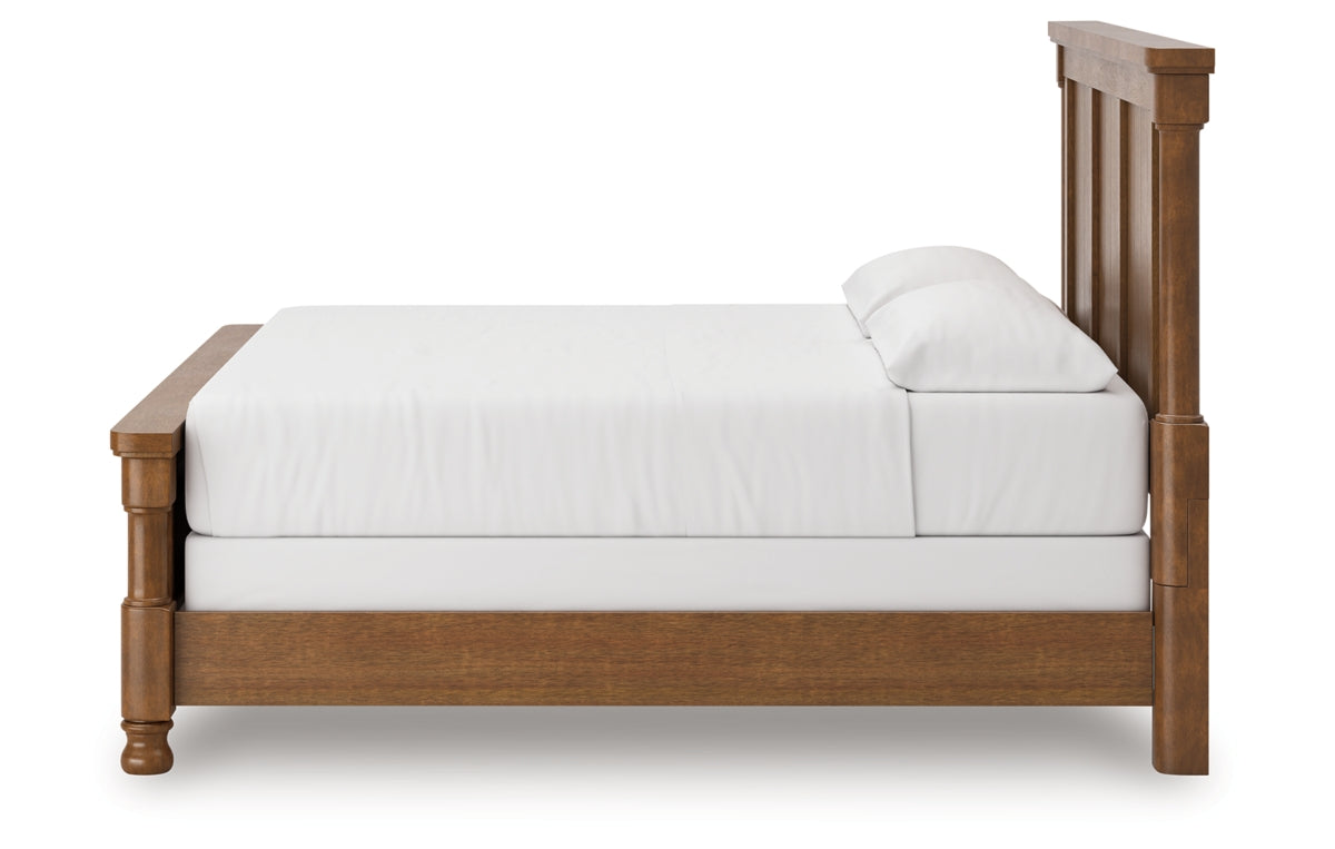 Rowlenstown California King Poster Bed with Mirrored Dresser and Nightstand