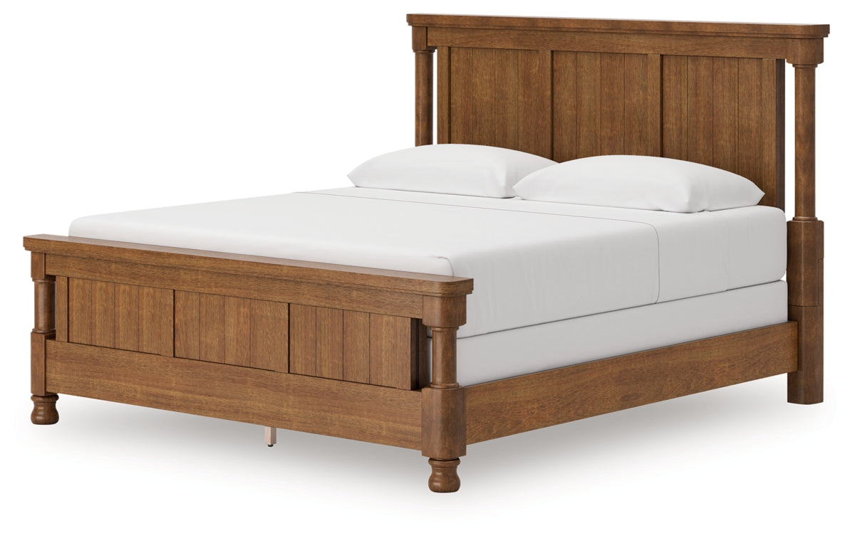 Rowlenstown King Poster Bed with Mirrored Dresser