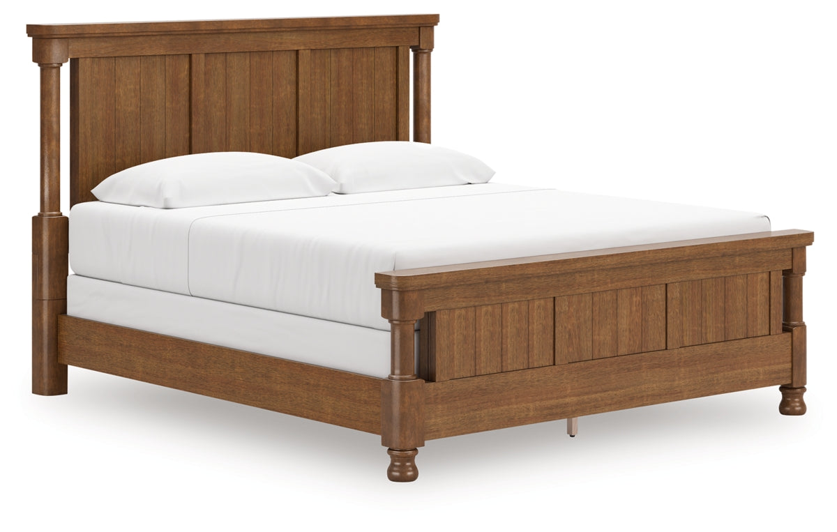 Rowlenstown King Poster Bed with Mirrored Dresser