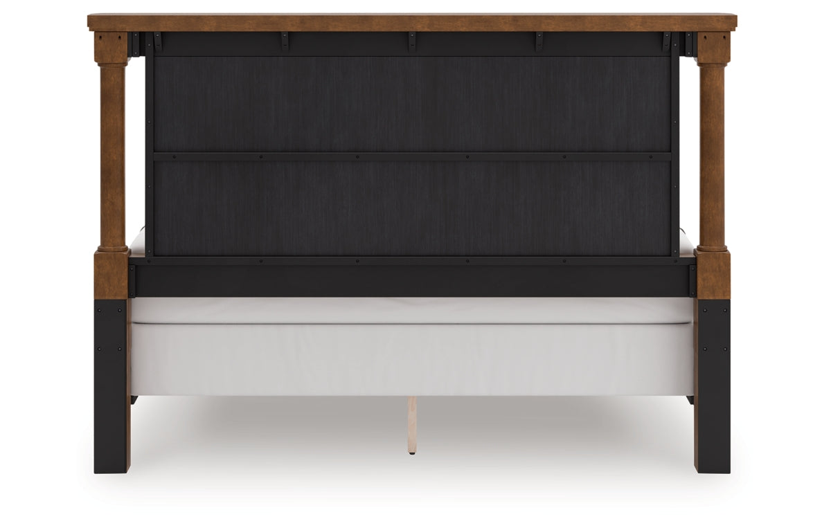 Rowlenstown King Poster Bed with Mirrored Dresser and Nightstand