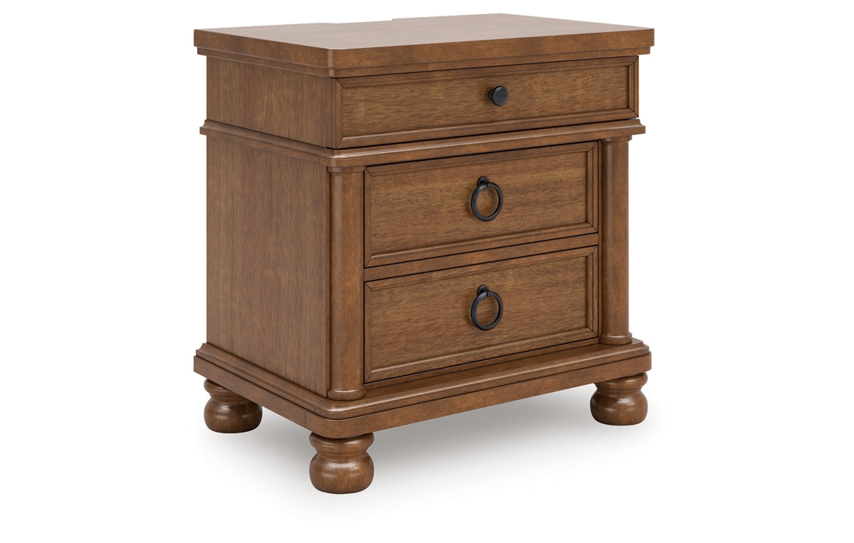 Rowlenstown California King Poster Bed with Mirrored Dresser and Nightstand