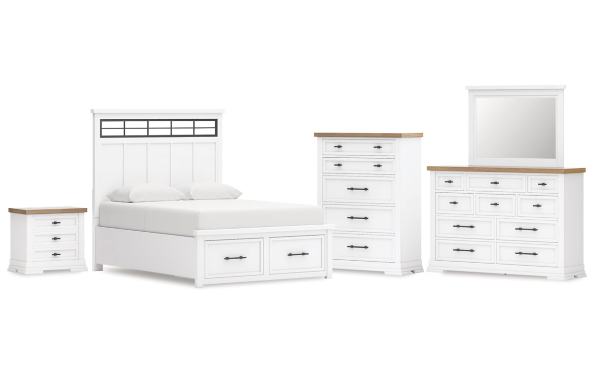 Ashbryn Queen Panel Storage Bed, Dresser, Mirror, Chest and Nightstand