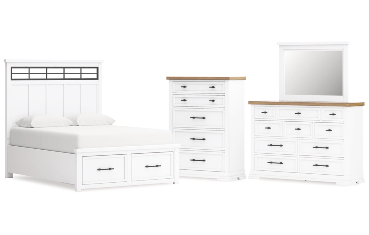 Ashbryn Queen Panel Storage Bed, Dresser, Mirror and Chest