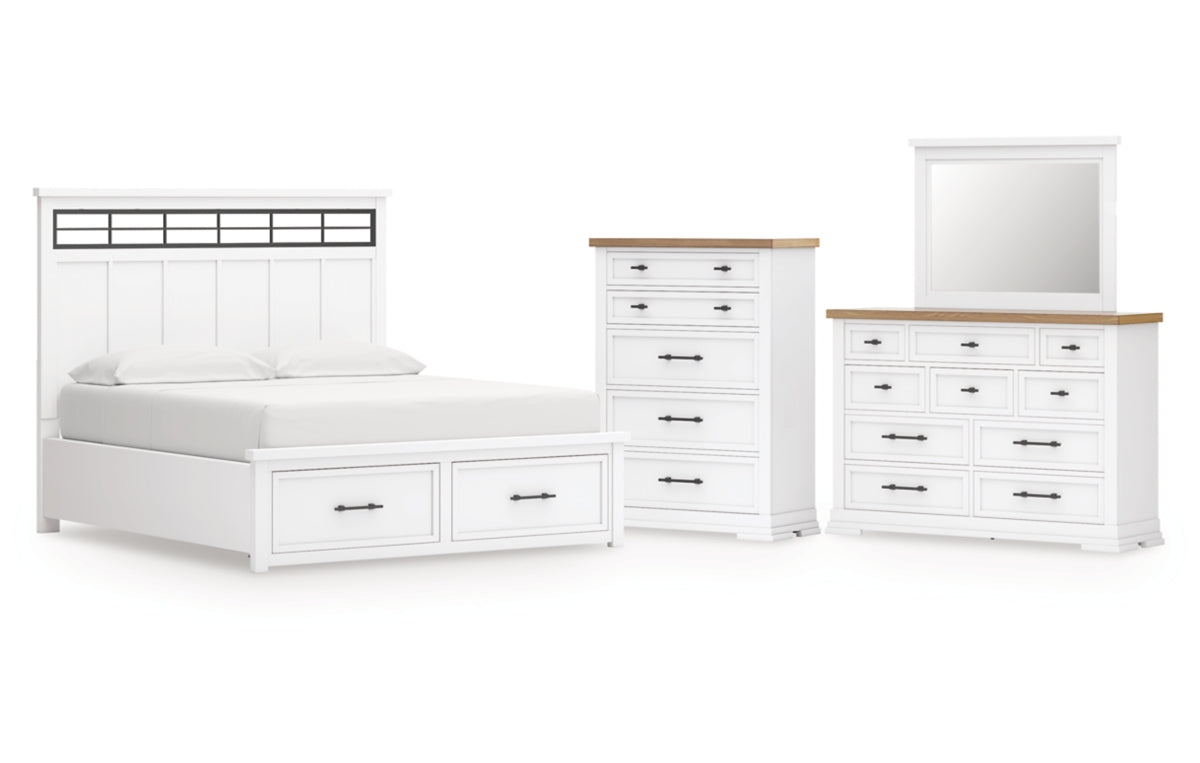 Ashbryn California King Panel Storage Bed with Mirrored Dresser and Chest