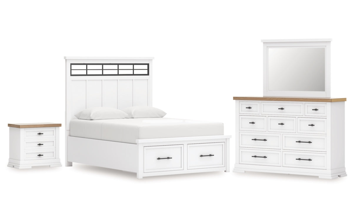 Ashbryn Queen Panel Storage Bed with Mirrored Dresser and Nightstand