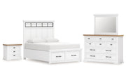Ashbryn Queen Panel Storage Bed, Dresser, Mirror and Nightstand