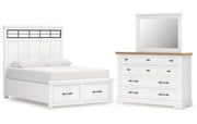 Ashbryn Queen Panel Storage Bed with Mirrored Dresser