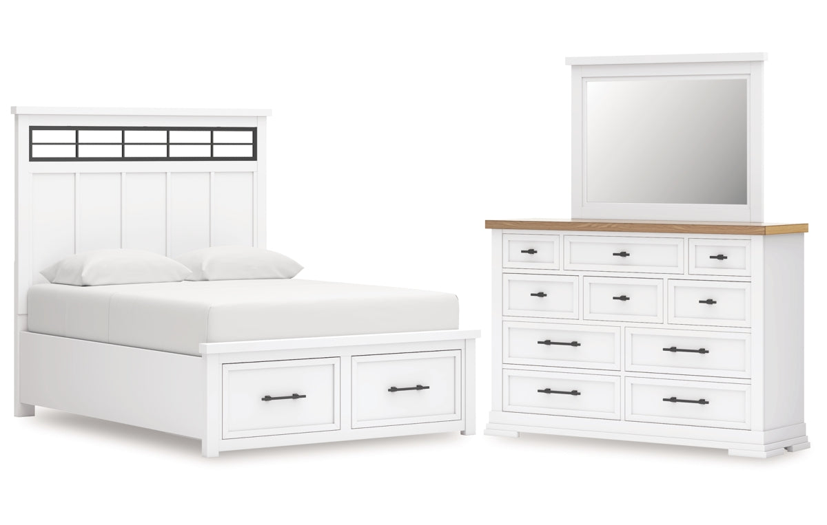 Ashbryn Queen Panel Storage Bed, Dresser and Mirror