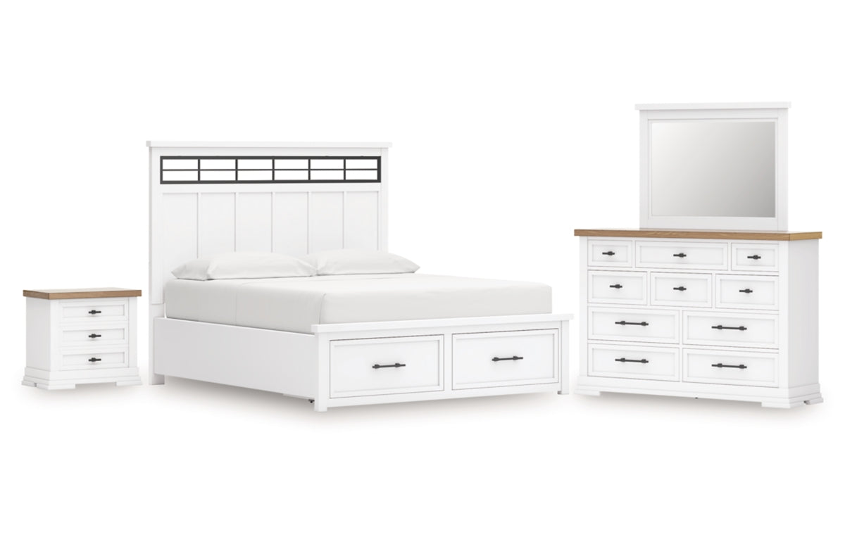 Ashbryn California King Panel Storage Bed with Mirrored Dresser and Nightstand