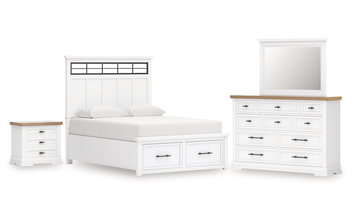 Ashbryn King Panel Storage Bed, Dresser, Mirror and Nightstand