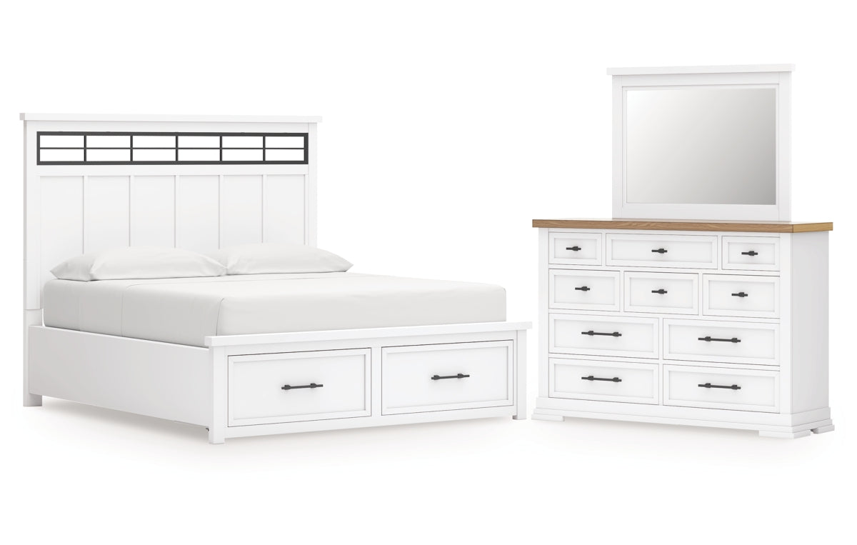 Ashbryn California King Panel Storage Bed with Mirrored Dresser