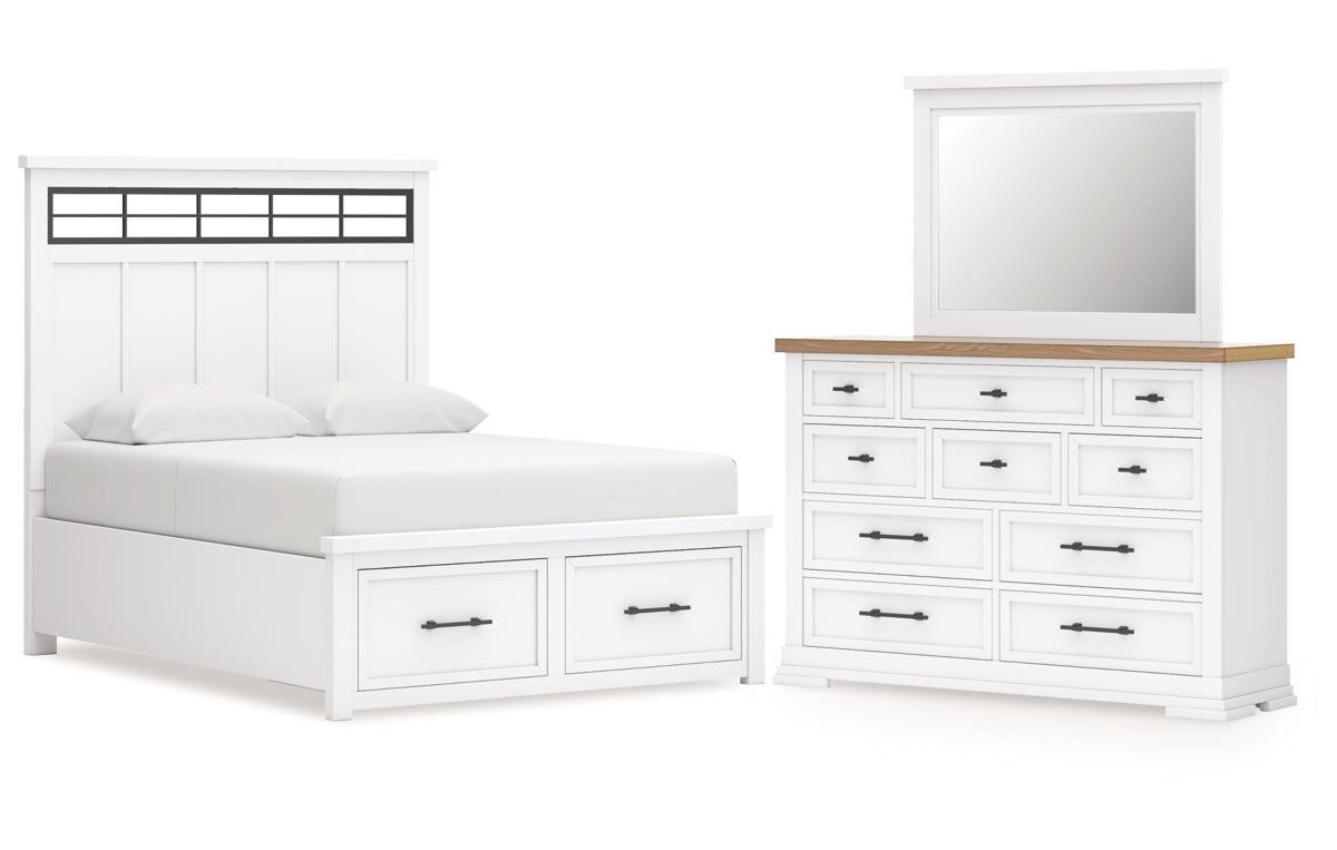 Ashbryn King Panel Storage Bed with Mirrored Dresser