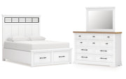 Ashbryn King Panel Storage Bed with Mirrored Dresser