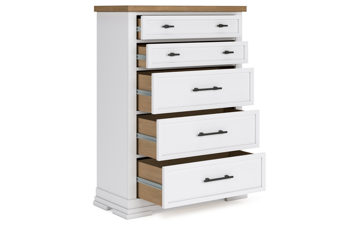 Ashbryn California King Panel Storage Bed, Dresser, Mirror, Chest and Nightstand