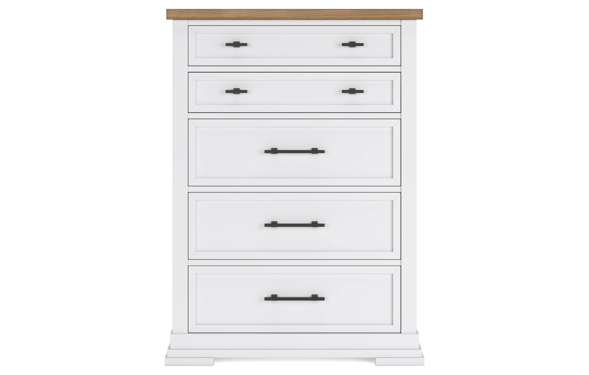 Ashbryn California King Panel Storage Bed, Dresser, Mirror, Chest and Nightstand