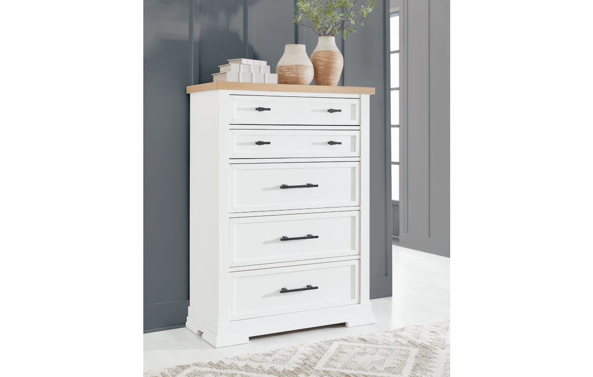 Ashbryn California King Panel Storage Bed, Dresser, Mirror, Chest and Nightstand
