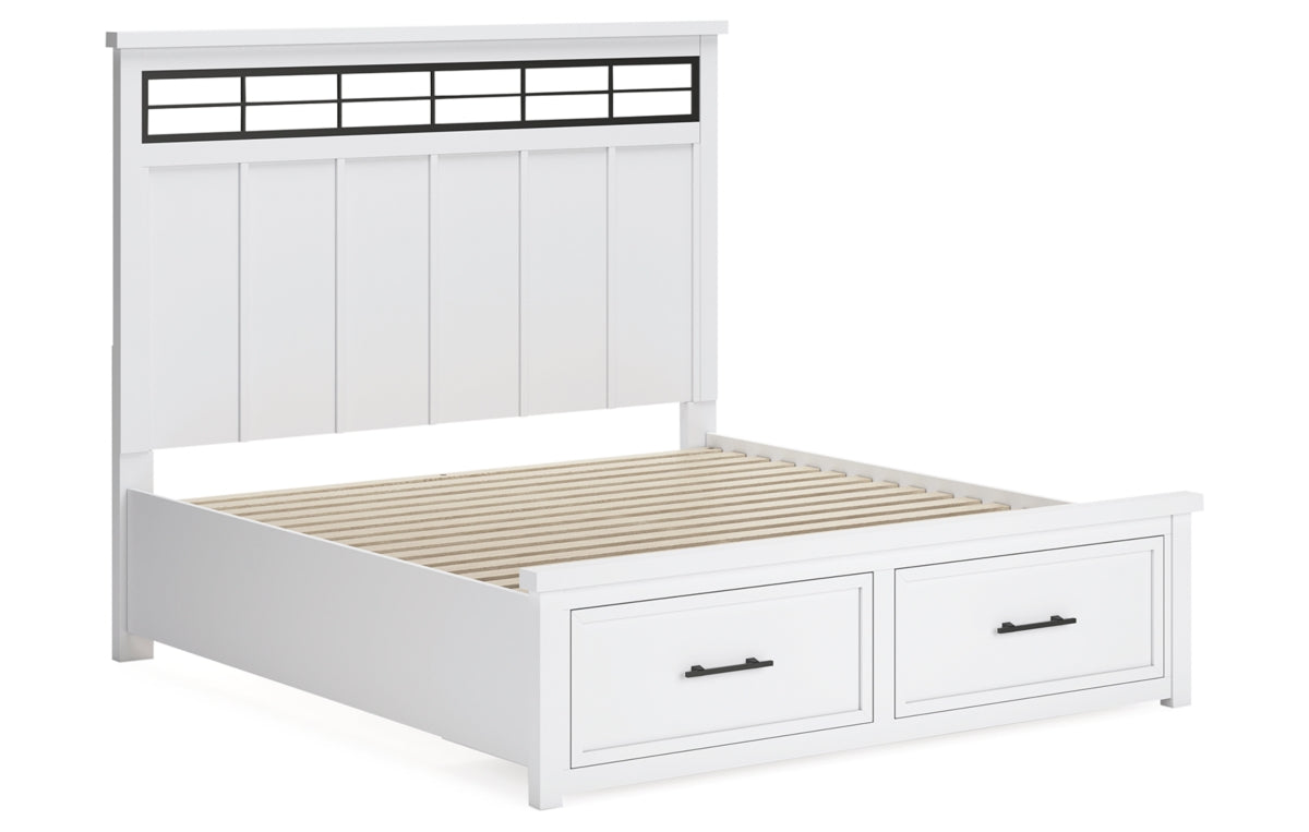 Ashbryn King Panel Storage Bed with Mirrored Dresser, Chest and Nightstand