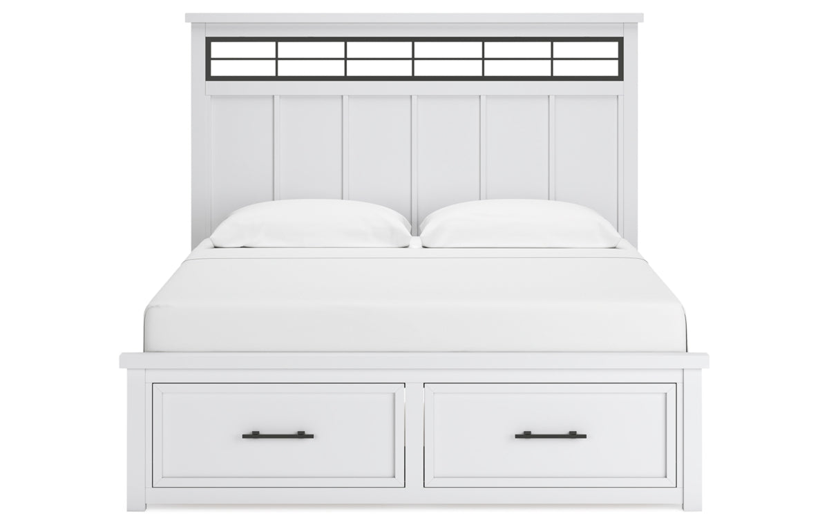 Ashbryn King Panel Storage Bed with Mirrored Dresser and Chest
