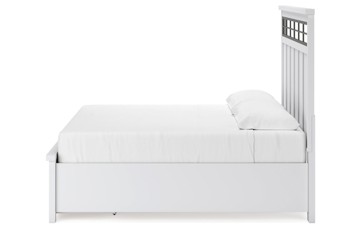Ashbryn King Panel Storage Bed with Mirrored Dresser and Nightstand