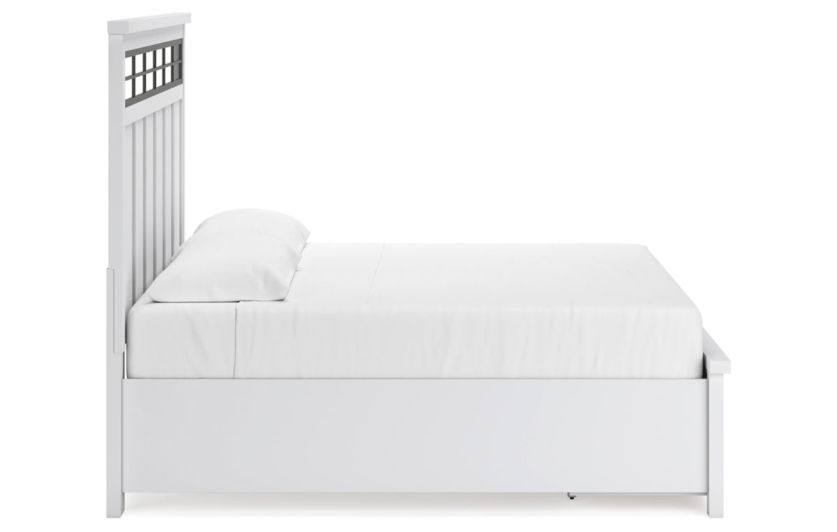 Ashbryn King Panel Storage Bed with Mirrored Dresser, Chest and Nightstand