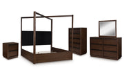 Dilenno California King Canopy Bed with Mirrored Dresser, Chest and Nightstand