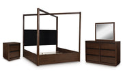 Dilenno Queen Canopy Bed with Mirrored Dresser and Nightstand