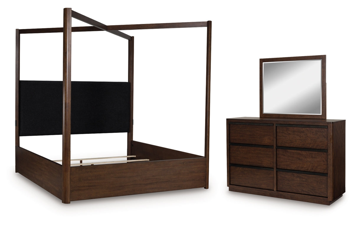 Dilenno California King Canopy Bed with Mirrored Dresser