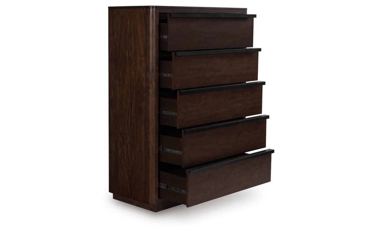 Dilenno California King Canopy Bed with Mirrored Dresser, Chest and Nightstand