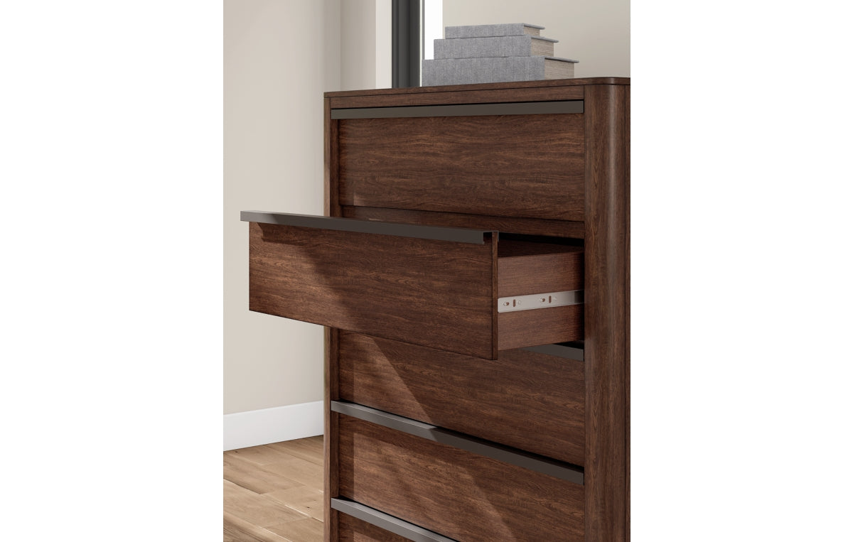 Dilenno California King Canopy Bed with Mirrored Dresser, Chest and Nightstand