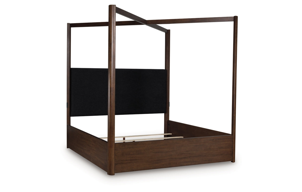 Dilenno Queen Canopy Bed with Mirrored Dresser and Nightstand