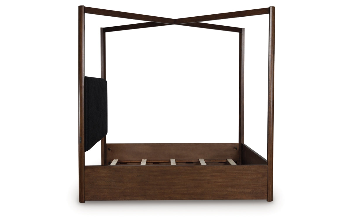 Dilenno California King Canopy Bed with Mirrored Dresser, Chest and Nightstand
