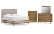 Sharlance King Upholstered Panel Bed with Mirrored Dresser and Chest