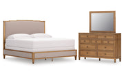 Sharlance King Upholstered Panel Bed, Dresser and Mirror