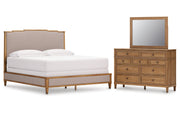 Sharlance California King Upholstered Panel Bed, Dresser and Mirror