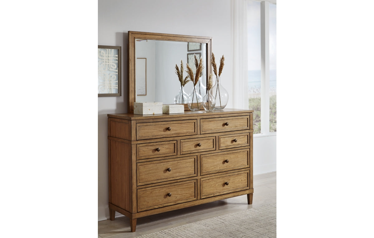 Sharlance California King Upholstered Panel Bed with Mirrored Dresser and Chest