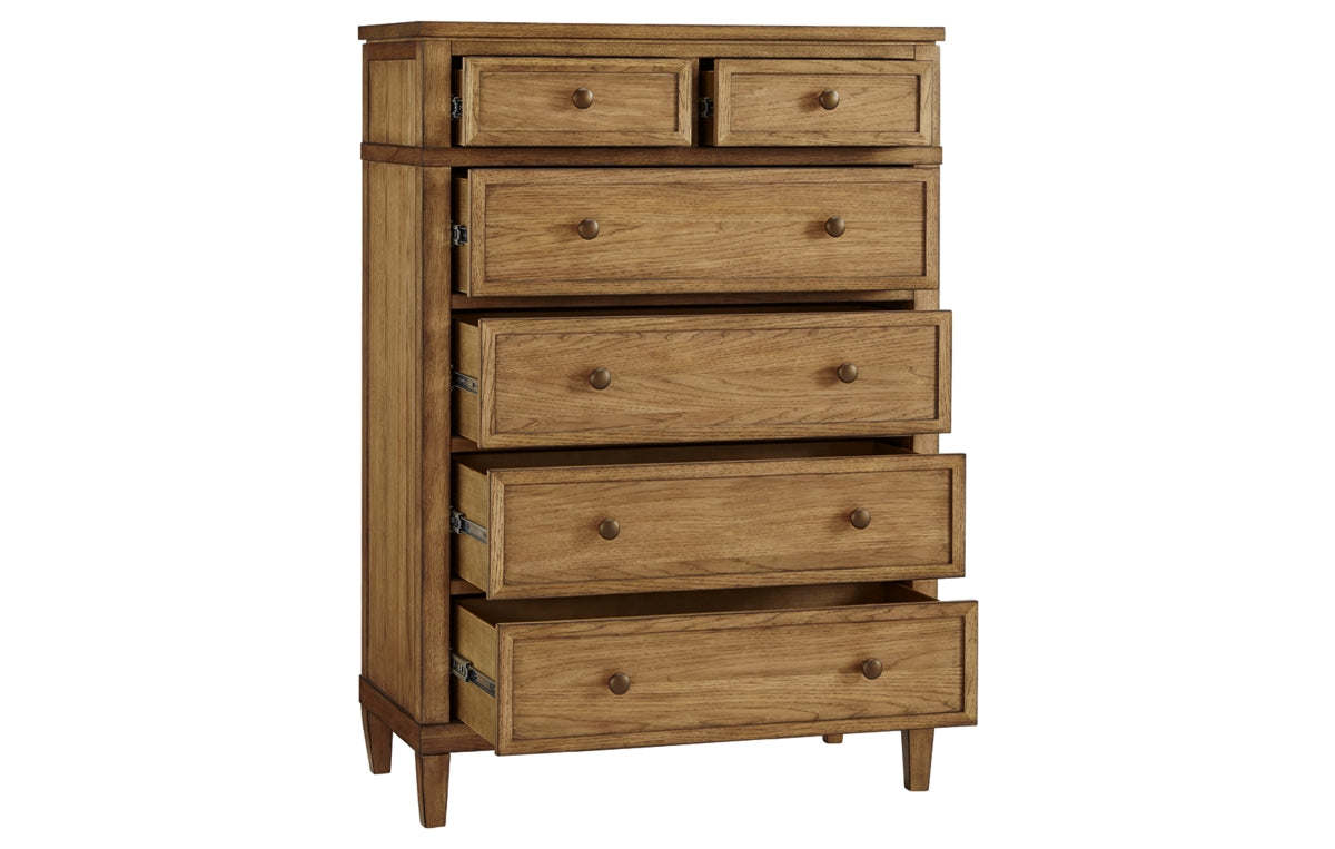 Sharlance California King Upholstered Panel Bed with Mirrored Dresser and Chest