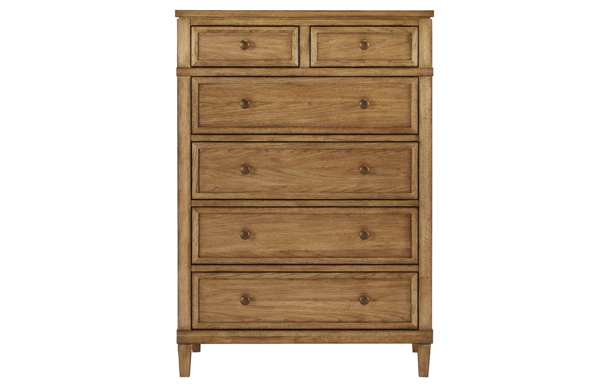 Sharlance King Upholstered Panel Bed with Mirrored Dresser, Chest and Nightstand