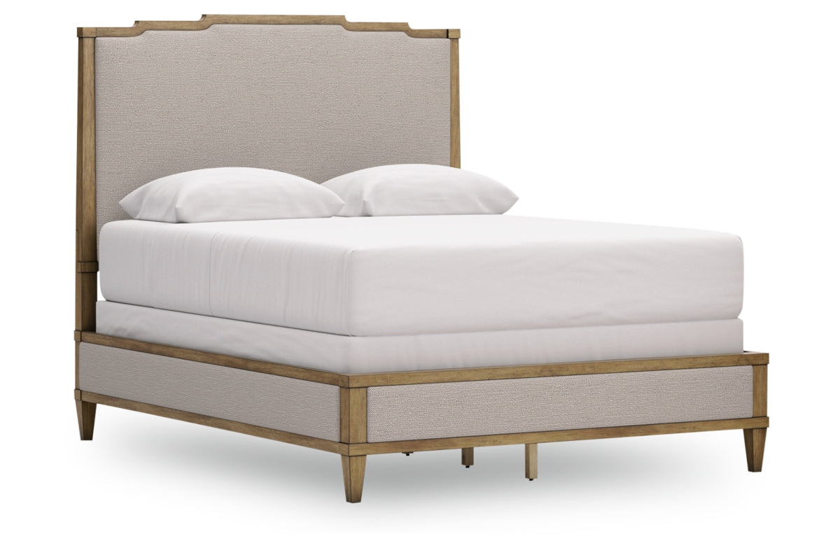 Sharlance Queen Upholstered Panel Bed with Mirrored Dresser and Chest
