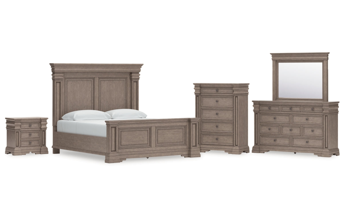 Blairhurst King Panel Bed with Mirrored Dresser, Chest and Nightstand